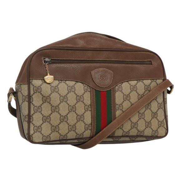 GUCCI GG Supreme Web Sherry Line Bag PVC Beige Gold 001 56 0860 Auth BA729 - Picture 1 of 16
